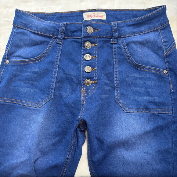 High-Waisted Skinny Button-Fly Blue Jeans By Red Bottoms Size 11/30 - Picture 9 of 13